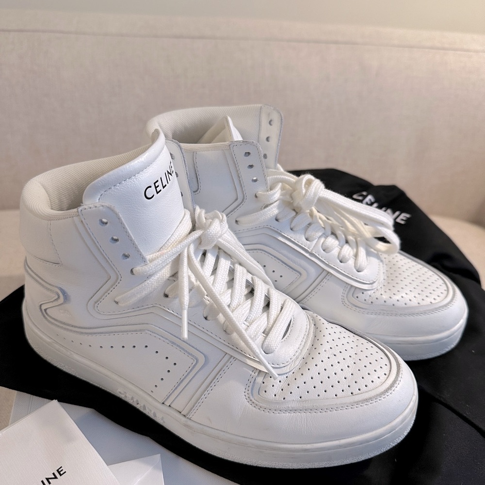 Celine White High-Top Calf Leather Sneakers Size 37